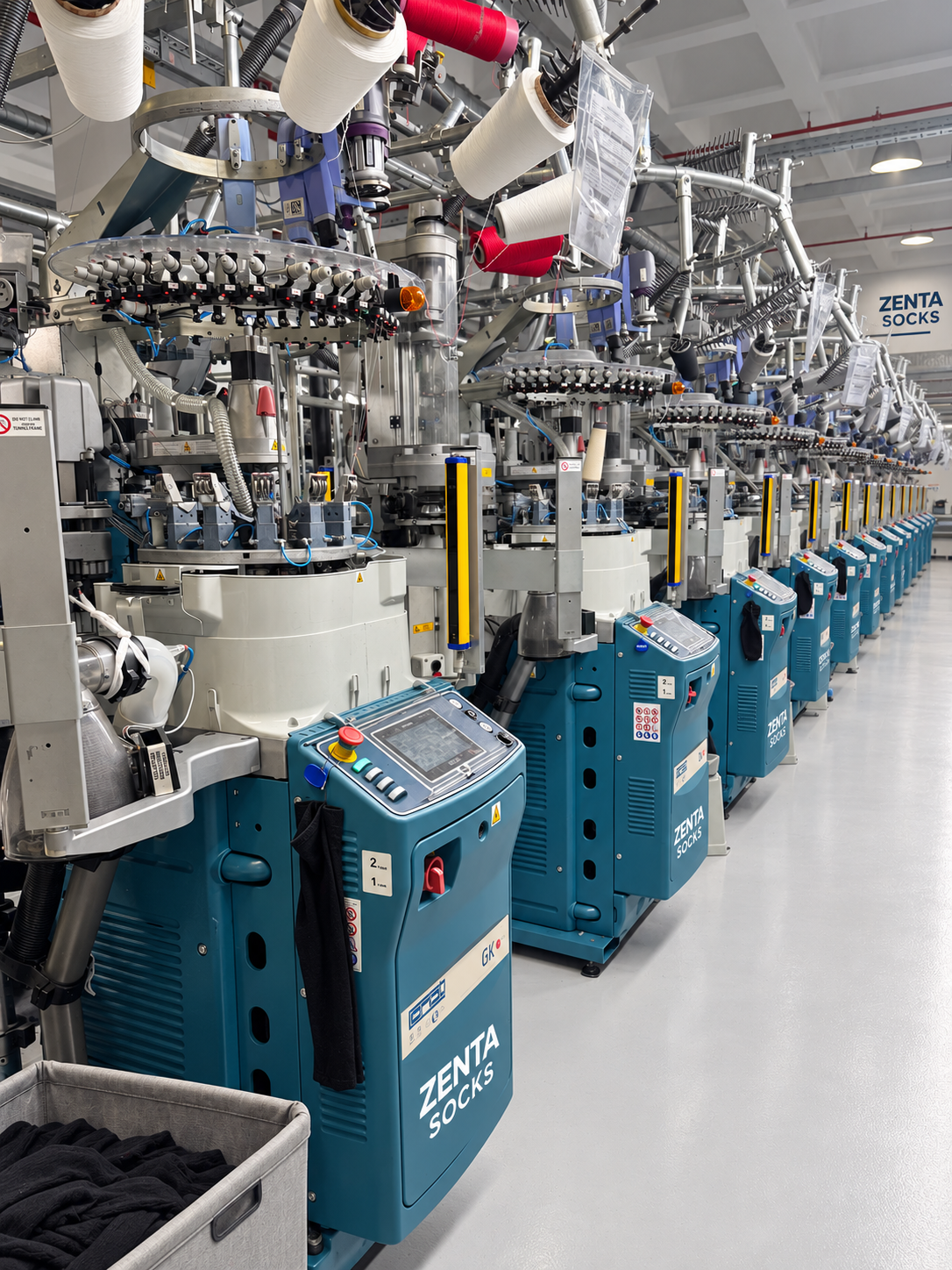 Sock knitting production line at Zenta Socks in Istanbul